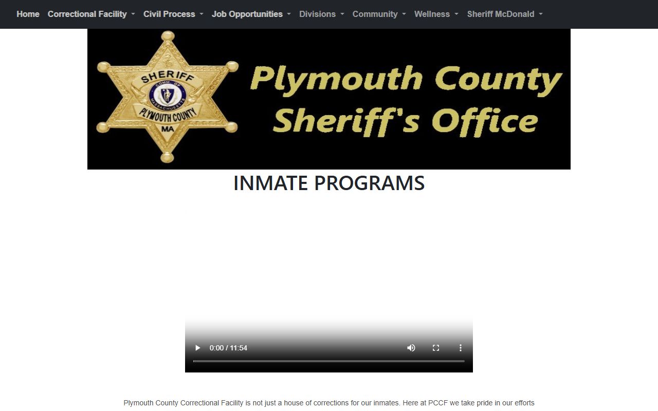 Plymouth County Correctional Facility inmate programs and reentry records